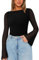 REORIA Women Fashion Sexy Boat Neck Classy Bell Sleeve Double Lined Sheer Mesh Cute Night Out Bodysuit Tops for Party Black X-Large