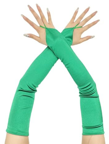 Whakano Fingerlose Handschuhe für Damen Frauen,Elegante Lange Handschuhe,1920er Jahre Opernhandschuhe,für Halloween,Bankett,Party,Hochzeit,Abschlussball,Cosplay,Tea Party Zubehör,Dunkelgrün
