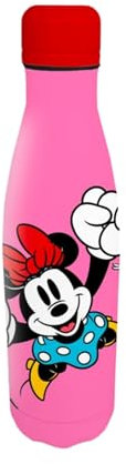 Disney Minnie Mouse Botella Reutilizable, Diseño Acero Inoxidable Botella de Agua para Niñas, Botella de Viaje, Capacidad 500 ml | Rosa