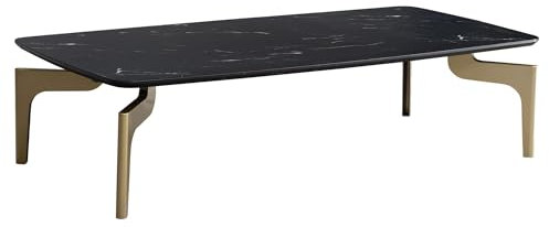 FineBuy Couchtisch 120x60x30,5 cm mit Hochglanz Marmor Optik Schwarz/Gold, Wohnzimmertisch Rechteckig mit Metall-Gestell, Sofatisch Groß, Tisch Wohnzimmer