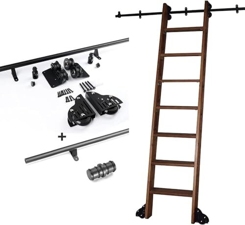Rollleiterschienen-Hardware für Bibliotheken, 1 m, 2 m, 4 m, 5 m, 6 m | Schienensatz für Schiebetüren im Scheunenstil, Schiebeschienensystem mit Rollensystem, Schrankset (ohne Leiter) (Größe