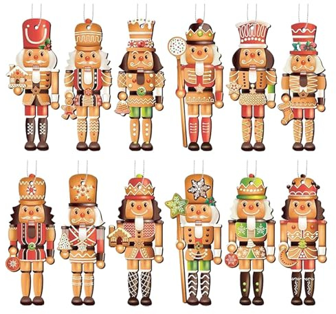 Juego de adornos navideños con cascanueces, decoración para árbol de Navidad con cascanueces, 12 adornos para soldados cascanueces de madera - Artesanía con marionetas para la decoración de