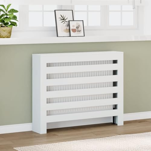 IKAYAA Cubre Radiadores Blanco Cubierta de Radiador Madera con Estante Superior para Salón Dormitorio Oficina 104x20x82 cm