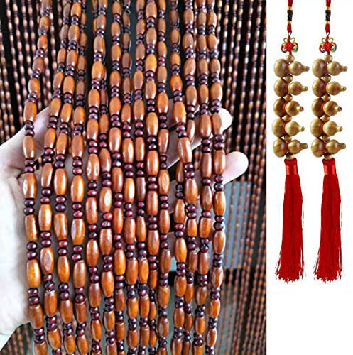 Wooden Bead Door Curtain for Living Room Bedroom Partitions Natural Wood Beaded Screen Divider with 35 Strands Custom Size (70x210cm)