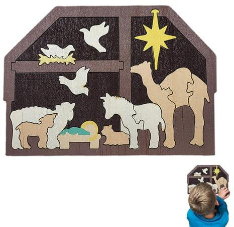 Jesus Puzzle, Kinder, Krippe, Weihnachten, Holzpuzzle, Weihnachtsdekoration, Skulptur für Heimdekoration, Erwachsene, Kinder, Kinder