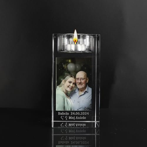 Personalisierter 3D-Foto-Kristall-Kerzenhalter, Individuell Gravierter 3D-Bild-Kristall-Kerzenständer, Individuelle Foto-3D-Gedenkkerzen mit Foto, Kerzenständer-Dekor für Hochzeitstag, Weihnachten