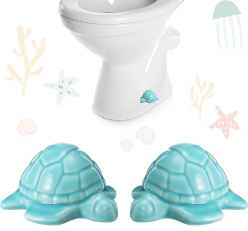 FillTouch 2 Pcs Toilet Bolt Covers, Decorative Ceramic Cap, Teal, Turtle
