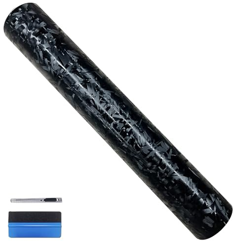NewL Adesivo in vinile in fibra di carbonio forgiato, senza bolle, fai da te, per auto, veicoli, moto, autoadesivo (nero scheggiato, 30 cm x 150 cm) | Texture vetro infranto nero argento, kit applicazione incluso, autoadesivo, canali scarico aria, per auto, moto e arredi
