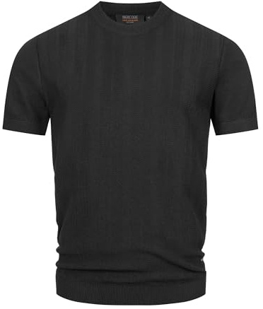 Indicode Herren INVarson T-Shirt Sommershirt mit vertikalem Strickmuster | Klassisches T-Shirt mit Rippstricksaum und weicher Qualität, Herrenshirt, Basic Shirt, Freizeitshirt, Sommershirt für Männer