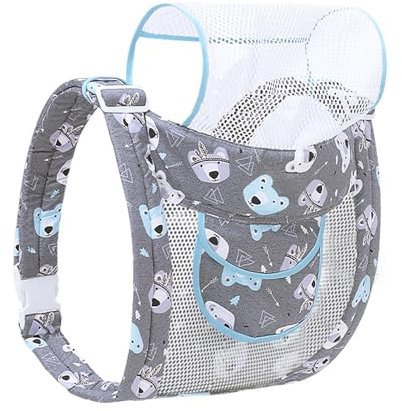 Lvjkes Fular portabebe, Porta bebes de 3 a 36 meses, Multifuncional porteo bebe, Correa de hombro ajustable, Portátil portabebes lateral, Apto para bebés pequeños de hasta 20 kg (Gris/Oso)