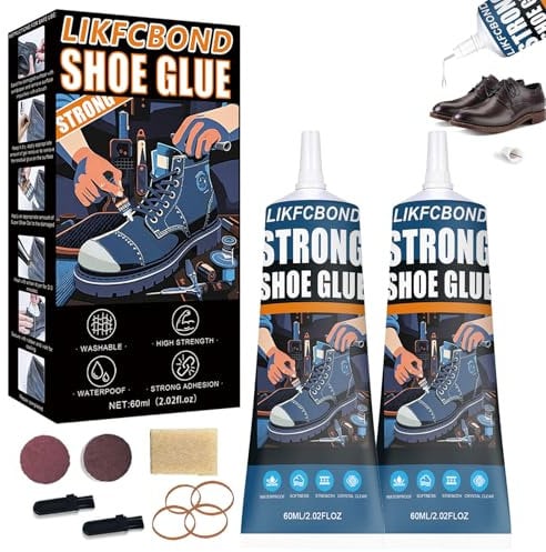LIKFCBOND Adesivo per Scarpe Forte, Adesivo per Riparazione Suola, Colla Scarpe Professionale, Colla Scarpa Adatto per Scarpe Sportive e Scarpe in Pelle (60ml*2)