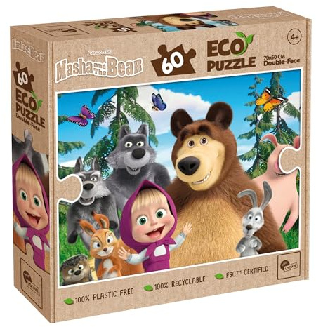 Lisciani - Mascha und der Bär - Bodenpuzzle mit 60 Teilen ab 4 Jahren | Wendepuzzle - Große Szene im Format 70 x 50 cm und Rückseite zum Ausmalen - Karton 100 % recycelbar - Dicke, robuste Teile