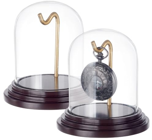 nbeads 2 Pcs Présentoir pour Montre de Poche, 10.75x11.5cm Dôme de Présentation en Verre Présentoir de Montre en Verre pour Montres Médailles Bijoux et Objets