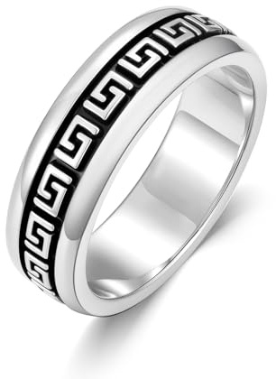 PDTJMTG Herren Ringe 925 Sterlingsilber mit geometrischem rechteckigem griechischem Design