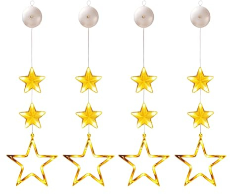 LED Beleuchtete Weihnachtsdeko, 4 Stück Weihnachtsbeleuchtung Fenster Innen, Lichterkette Weihnachten, 80cm,Warmweiß Lichtervorhang Mit Saugnäpfe,Für Vorhang Weihnachtsdeko,Kinderzimmer Hochzeit Party