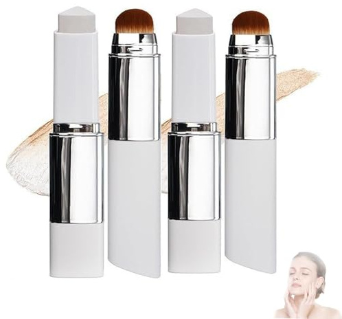 2pcs Chartming Color Changing Foundation Stick,Blanc Cover Cream Stick V White Korean Foundation Stick,Full To Medium Coverage Base Makeup,With Brush Head,Suitable for All Skin Types(Natural)