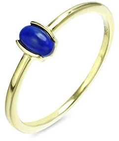 Grewod Gold Ringe Damen 585 Echtgold Einfach Oval Lapislazuli Modeschmuck Ringe Schlicht Größe 48 (15.3)