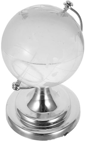 Transparenter Kleiner Erdkugel aus Glas als Schreibtischdeko | Rotierbar, Kugelförmig und Stabil Platziert, für Büro und Arbeitsplatz, Modern Minimalistische Form