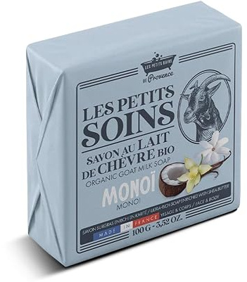 Savon Surgras Lait de Chèvre Bio Monoï – Hydratant et Apaisant – Visage et Corps – 100g – Les Petits Soins – Fabriqué en France
