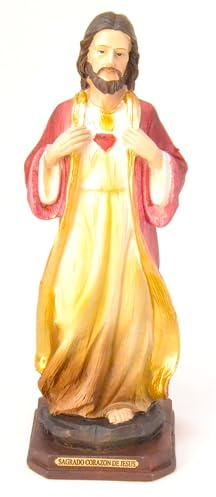 Genérico mk2 21 cm, heiliges Herz Jesu, religiöse Statue aus Harz, goldene und rote Tunika, 21 cm, dekorative Basis