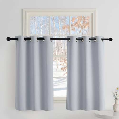 PONY DANCE Vorhang Verdunkelung Ösenschal 2er Set H100 x B90 cm | Silbergrau, Verdunklungsvorhänge, Thermovorhang Kälteschutz, Scheibengardinen, für Schlafzimmer, UV-Schutz, Sichtschutz