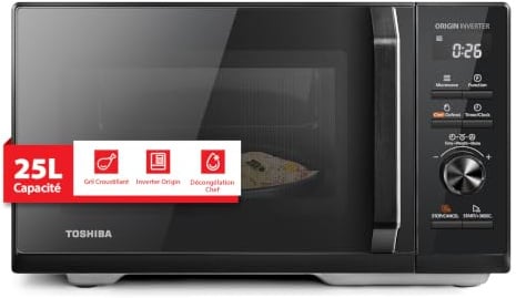 Toshiba 3-in-1 Forno a Microonde Origin Inverter con Grill, 25 Litri, Microonde 900W, Grill 1100W, Chef Defrost, Combi,10 Livelli di Potenza, 7 Menu Automatici, Colore Nero-MW3-AG25PFI(BK)