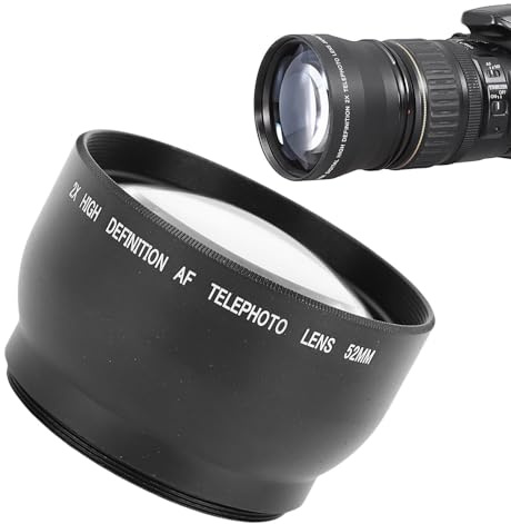 Jectse 52mm 2X Telephoto Lens, 2X Magnification HD Teleconverter for 52mm Mount Camera, Thread Mount Micro Single Camera Lens Compatible with 62mm Filter
