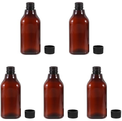 200ml Botellas de Viaje con Tapa Rosca Negra Juego de 5 PET y PP | Rellenables y Fáciles de Recargar, Diseño Cuadrado de Cuello Largo, Cierre Hermético y Ligero, para Champú y L o ción