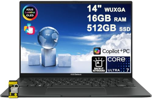 ASUS Zenbook 14 Laptop 14 WUXGA OLED Touch (500nits HDR, 100% DCI-P3) Intel 16-core Ultra 7 255H (>Ultra 9 185H) 16GB RAM 512GB SSD Backlit For Designer Business Professional Win11 ICP Hub Copilot AI