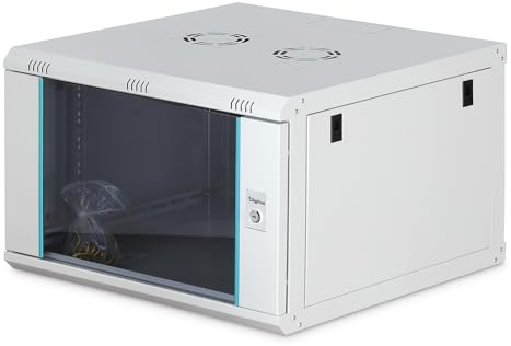 DIGITUS Netzwerkschrank – 19 Zoll 7HE – Unmontiert – Dynamic-N – Grau | 600 mm Tiefe – 470 mm Nutztiefe – Wandmontage – 60 kg Traglast – Glastür