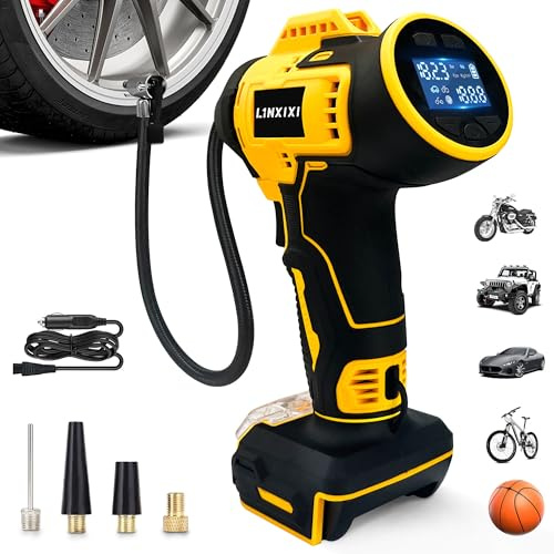 Akku Kompressor für De-Walt 18V Akku Autoreifen Luftpumpe | 160PSI/11bar Tragbare Luftkompressor mit LCD-Display, mit 12V Autostromkabel für Auto, Motorrad, Fahrrad, Ball(Ohne Akku)