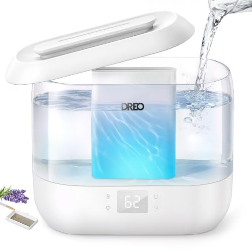 DREO 4L Cool Mist Humidifier, Smart Humidity Sensor & LED Real-Time Humidity Display, 21dB Silent Bedroom Diffuser, Top Refill Oil Diffuser, 40 Hours Runtime, Soft Night Light, Easy Clean, White