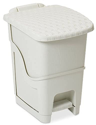 DEA HOMEART441BL Tretabfalleimer Rattan Bin 18 L, 30 x 37 x 42 cm, weiß