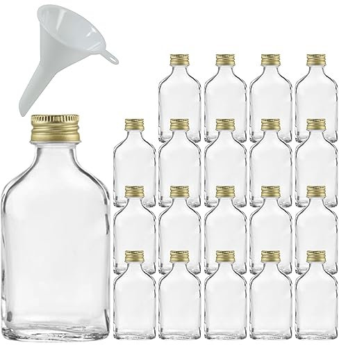 Viva Haushaltswaren #31056# 20 x Mini Glasflasche 20 ml mit Schraubverschluss, als Flachmann, Schnapsflasche & Likörflasche geeignet (inkl. Trichter Ø 5 cm), Gold