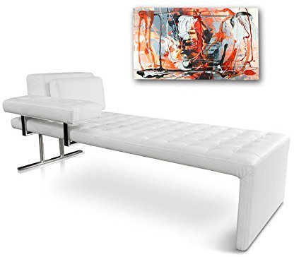 NEUERRAUM Bauhaus Daybed Chaiselongue Lounge-Liege Relax Liege Couch Sofa Echtleder, Fuß Edelstahl poliert. Abbildung in Leder Weiß. Handarbeit Unikat!