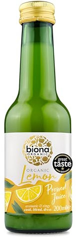 Biona Organic Lemon Juice 200ml, Pack of 6 - 100% Natural Organic Ingredients - Great Taste Award 2024 Winner - Free from Added Sugar - Not from Concentrate - For Salads, Cooking and Baking