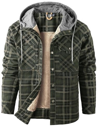 Mr.Stream Homme Casual Manches Longues à Carreaux Flanelle Bouton fourrée Chaud Chemise Sherp Veste Hoody 3252/Green XL