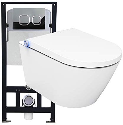 WC-Komplettpaket 17: Bernstein Dusch-WC Basic und Soft-Close Sitz mit Vorwandelement G3004A und Betätigungsplatte vorne, Betätigungsplatte:Modell schwarz Glas
