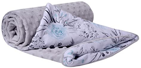 Medi Partners Krabbeldecke 100% Baumwolle 75x100cm doppelseitig multifunktional Minky Kuscheldecke für Kinderwagen weich flauschig (graue Blument mit grauen Minky)