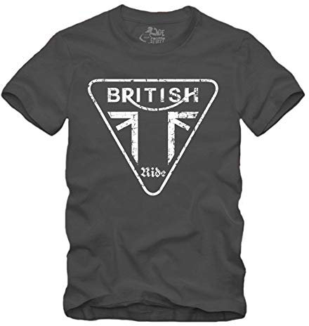 British Ride - T-Shirt Geschenk für Motorradfahrer Biker Union Jack Trible RS (L, Grau)
