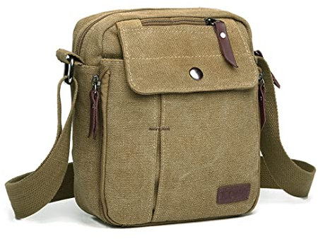 KONO Umhängetaschen Small Canvas Messenger Travel Organizer Satchel Langlebige Frau Umhängetasche mit Mehreren Taschen Männer (Khaki), E1971 KI, Einheitsgröße