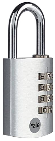 Yale YE3CB/38/131/1/S - Standardschutz - Aluminium-Kombinationsschloss Vorhängeschloss Silber 38mm - Stahlbügel - 4-Zahlenschloss