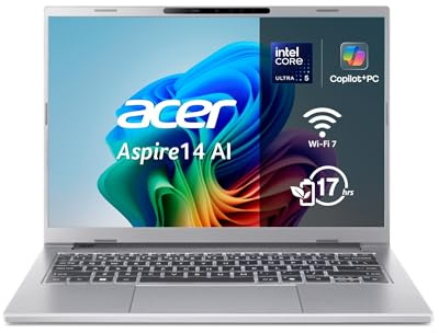 acer Aspire 14 AI Copilot+ PC A14-53M, Computer portatile 14 WUXGA IPS (Intel Core Ultra 5 226V, 16 GB RAM, 512 GB SSD, Intel ARC Graphics, Windows 11 Home), Colore Argento, Tastiera QWERTY spagnola