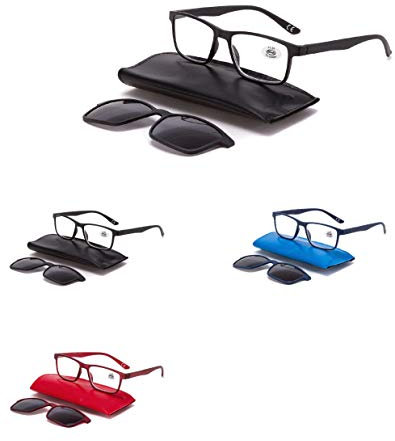 Generico Lesebrille für Damen und Herren, Clip-On mit Magnet, inklusive Etui, +1.00 +1.50 +2.00 +2.50 +3.00 +3.50 (Rot, +1.00)