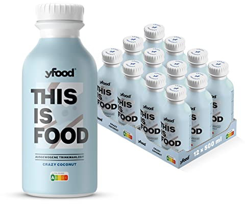 yfood Crazy Coconut, repas prêt à boire, THIS IS FOOD, substitut de repas, 34 g de protéines, 26 vitamines et minéraux (12 x 500 ml), goût noix de coco