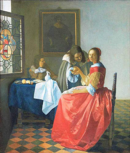Johannes Vermeer - La Fille avec Le Verre De Vin Tableau Reproduction sur Toile Roulée 100X120 cm - Genre Peintures Impressions pour Mur