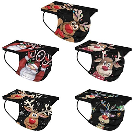 AmyGline 50 Stück Weihnachten-Mundschutz mit Motiv,Einweg_3Lagig_Staubdicht Atmungsaktiv Weihnachtsmuster Gesichtsschutz Halstuch (50PC, L)