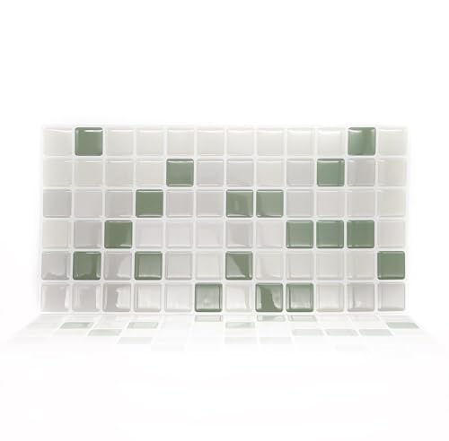 WALPLUS 12 Sheets 30x15cm Shades of Grey Mosaic Glossy 3D Tile Stickers 30x15cm Splashbacks Vinyl Stick on Tiles Backsplash Peel and Stick Bathroom Kitchen Decor Tile Paint Spring Easter Decoration