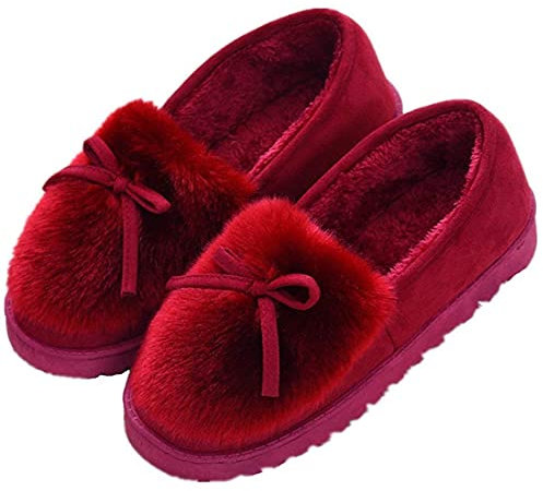 Mujer Zapatillas de Estar Invierno casa Cerradas Calienta con Comodidad Pantuflas,Rojo-D,40 EU