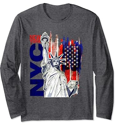 T-Shirt Coole New York City Freiheitsstatue mit USA Flagge Langarmshirt